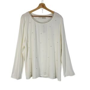 Chicos Zenergy Jeweled Rhinestone Tee Top 3 XL 16 White Silver Beaded Party NWT